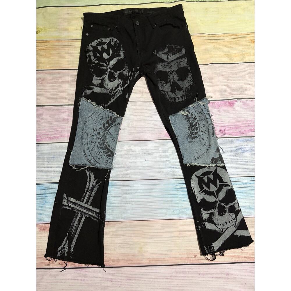 Wornstar Hellraiser Catacombs Jeans 36 Black Skull Slim Bootcut